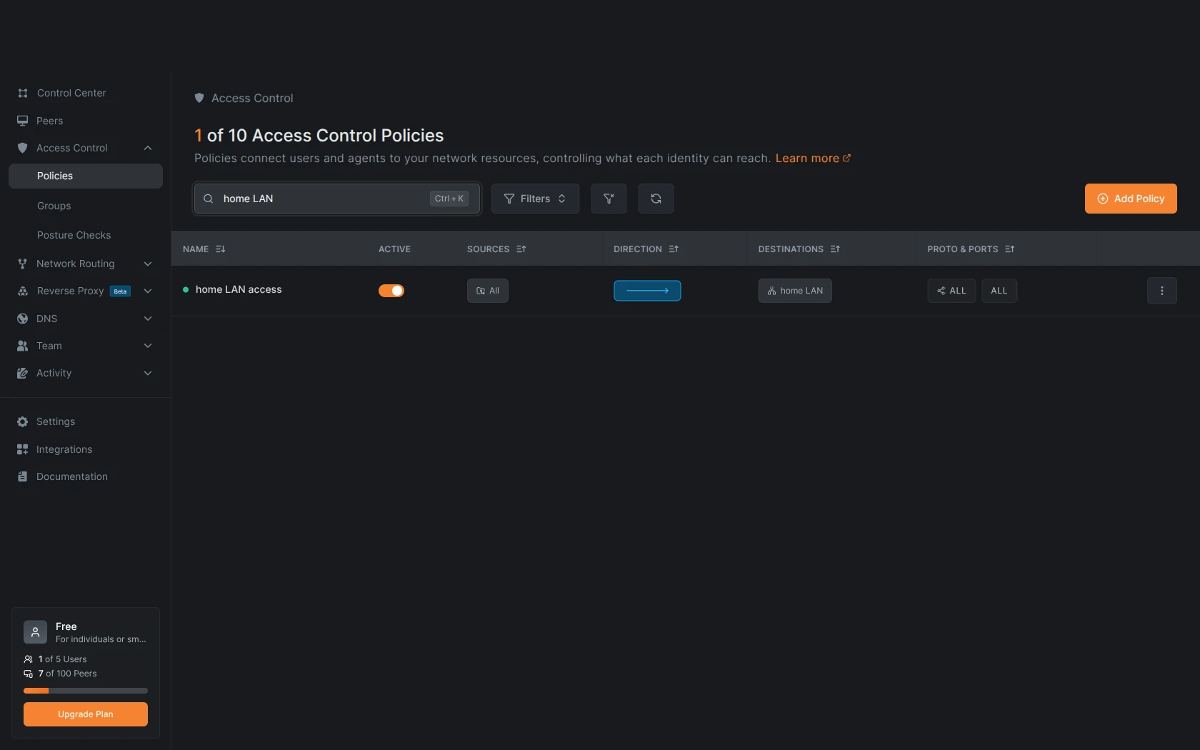 A NetBird policy from the setup key's group to the LAN resource