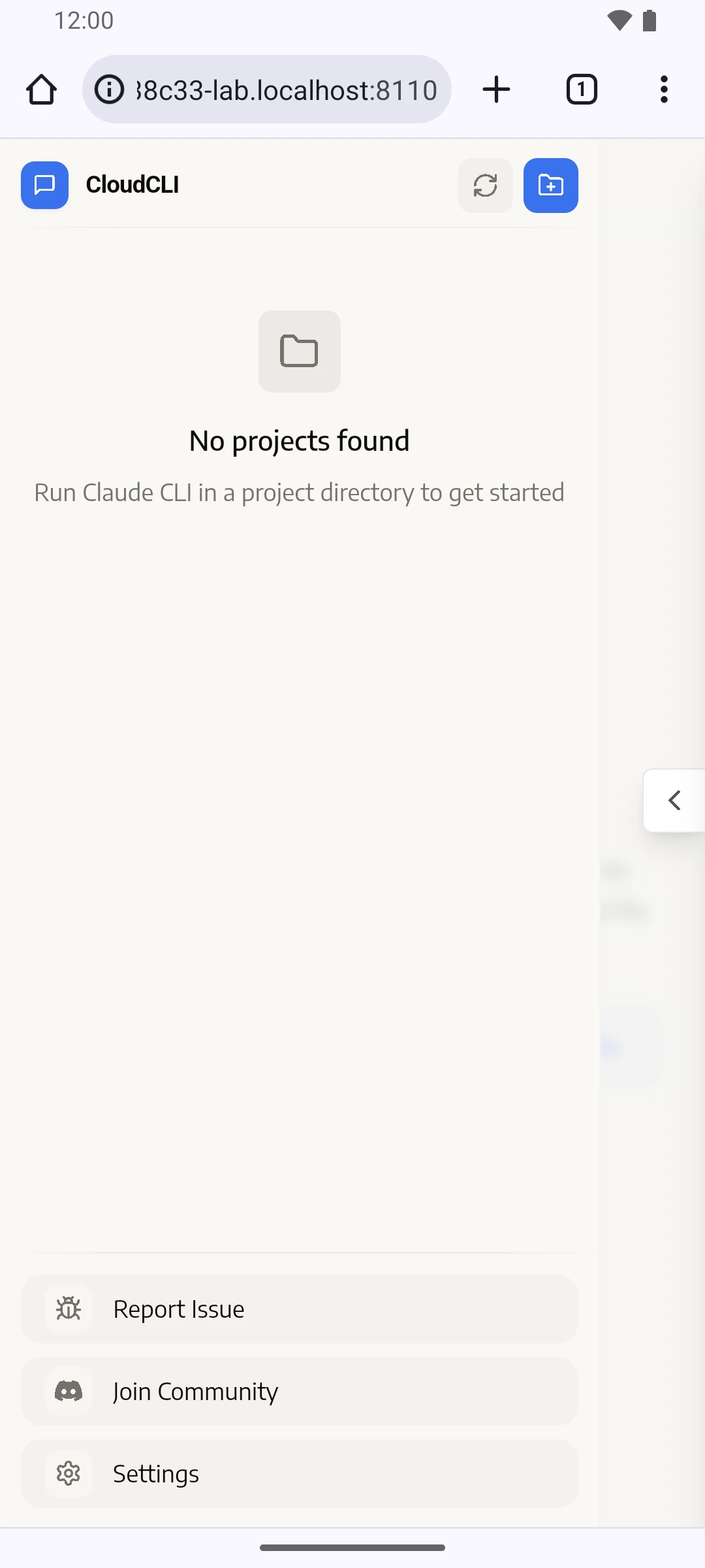 The empty project list