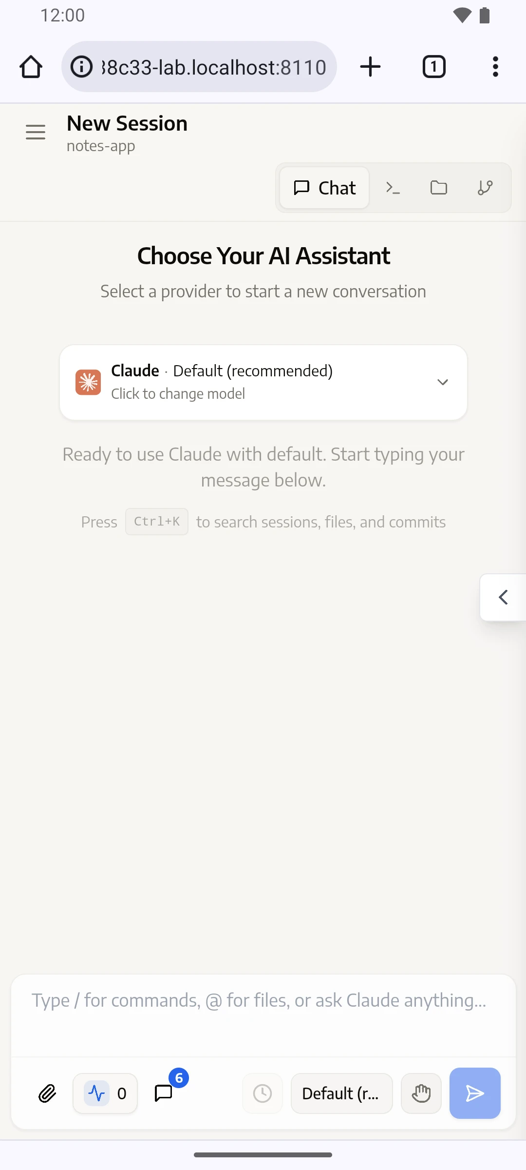 A new session in the notes-app project