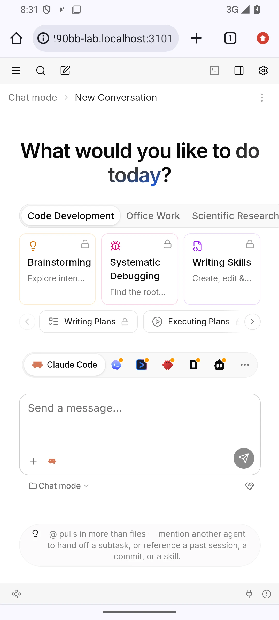 Codeg's workspace in the phone's browser