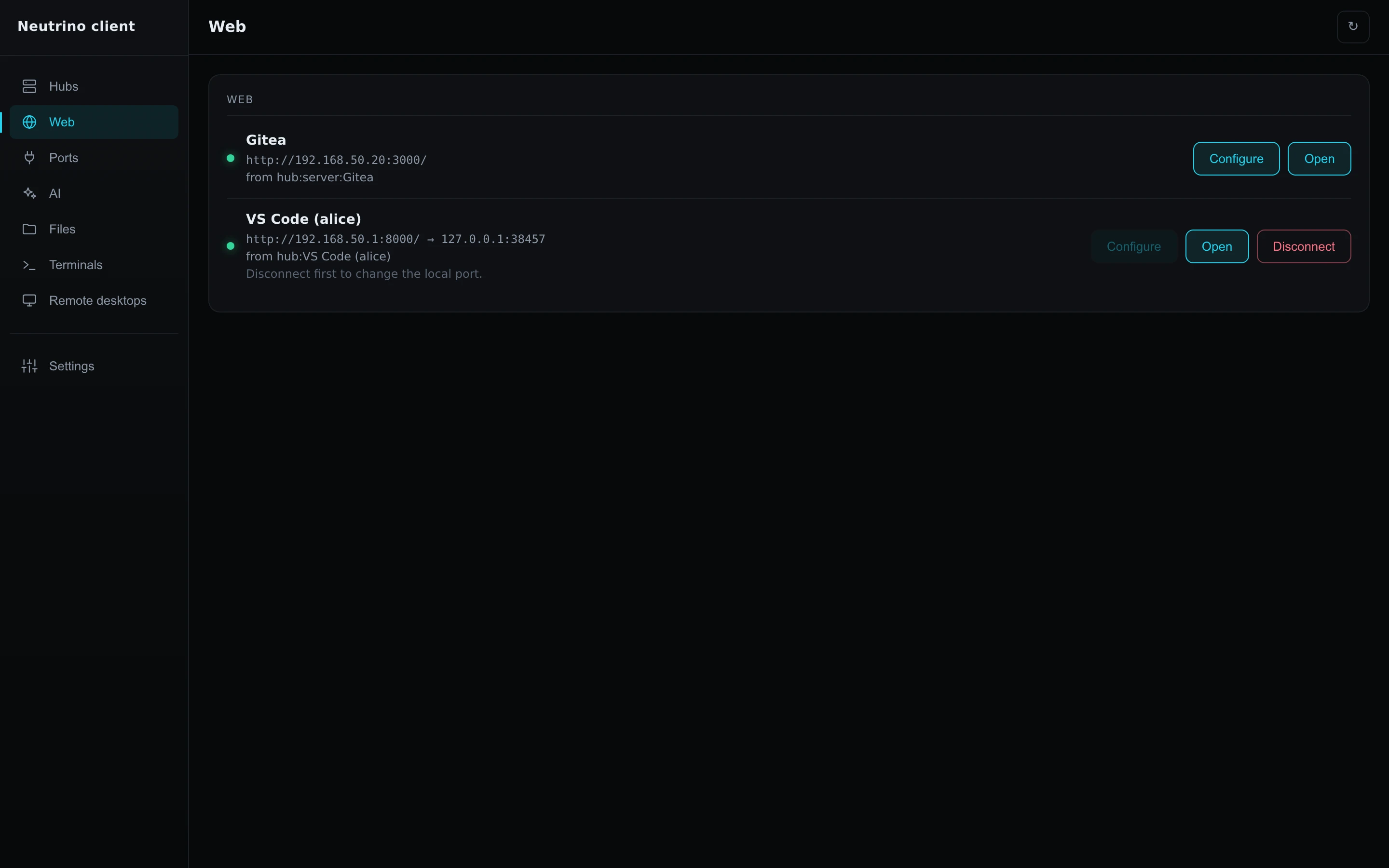 The VS Code row on the client's Web page