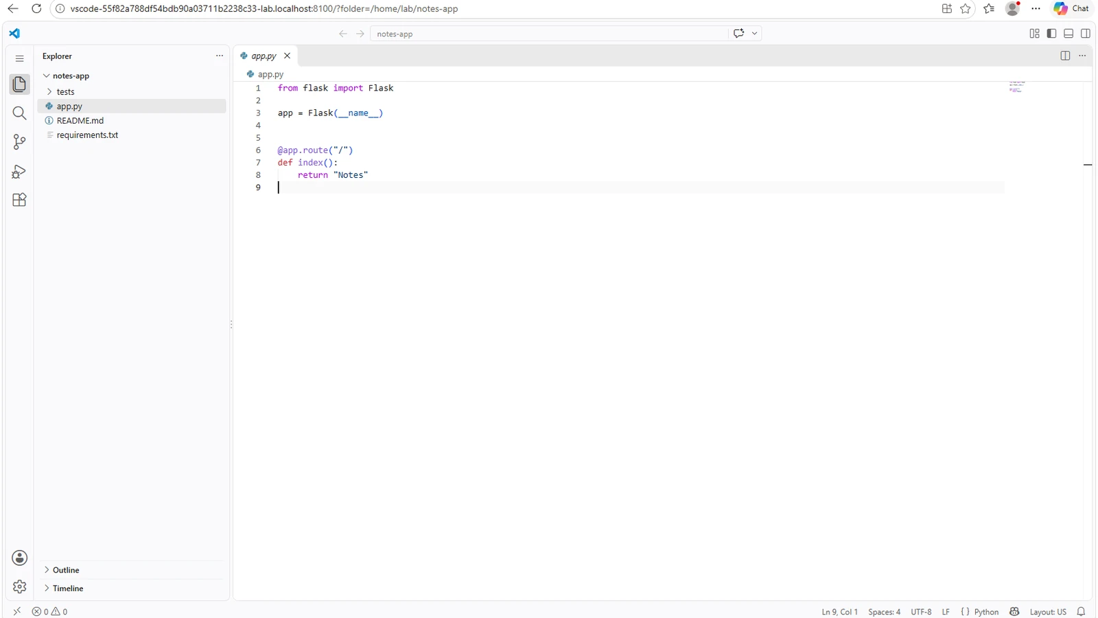 浏览器里的 VS Code 打开了一个项目文件夹