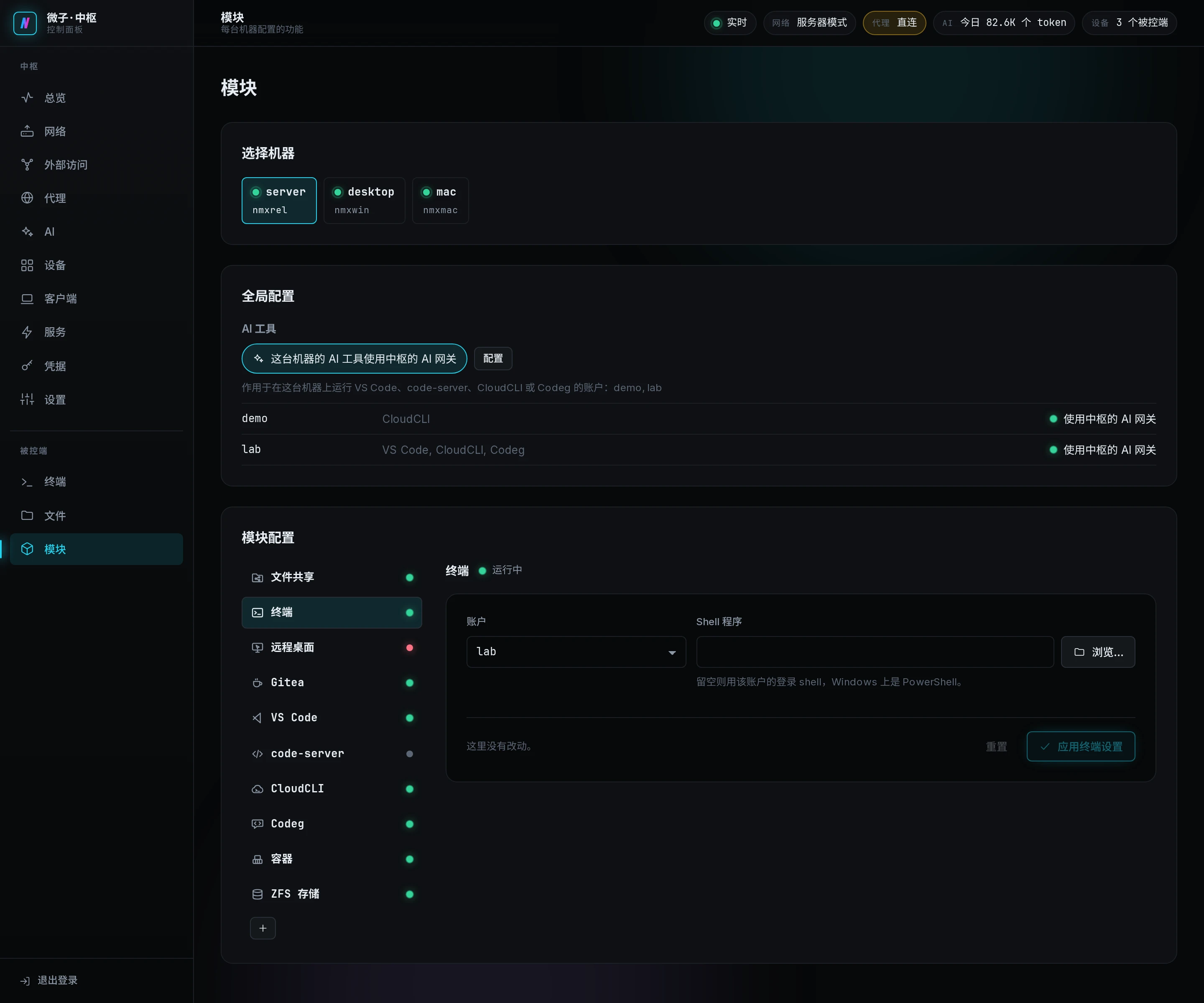 server 的终端标签,选了一个账户
